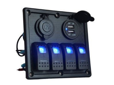 YJ-SP-008 12V 24V 4 Gang LED Rocker Switch Panel USB Car Charger for 4WD Boat Caravan